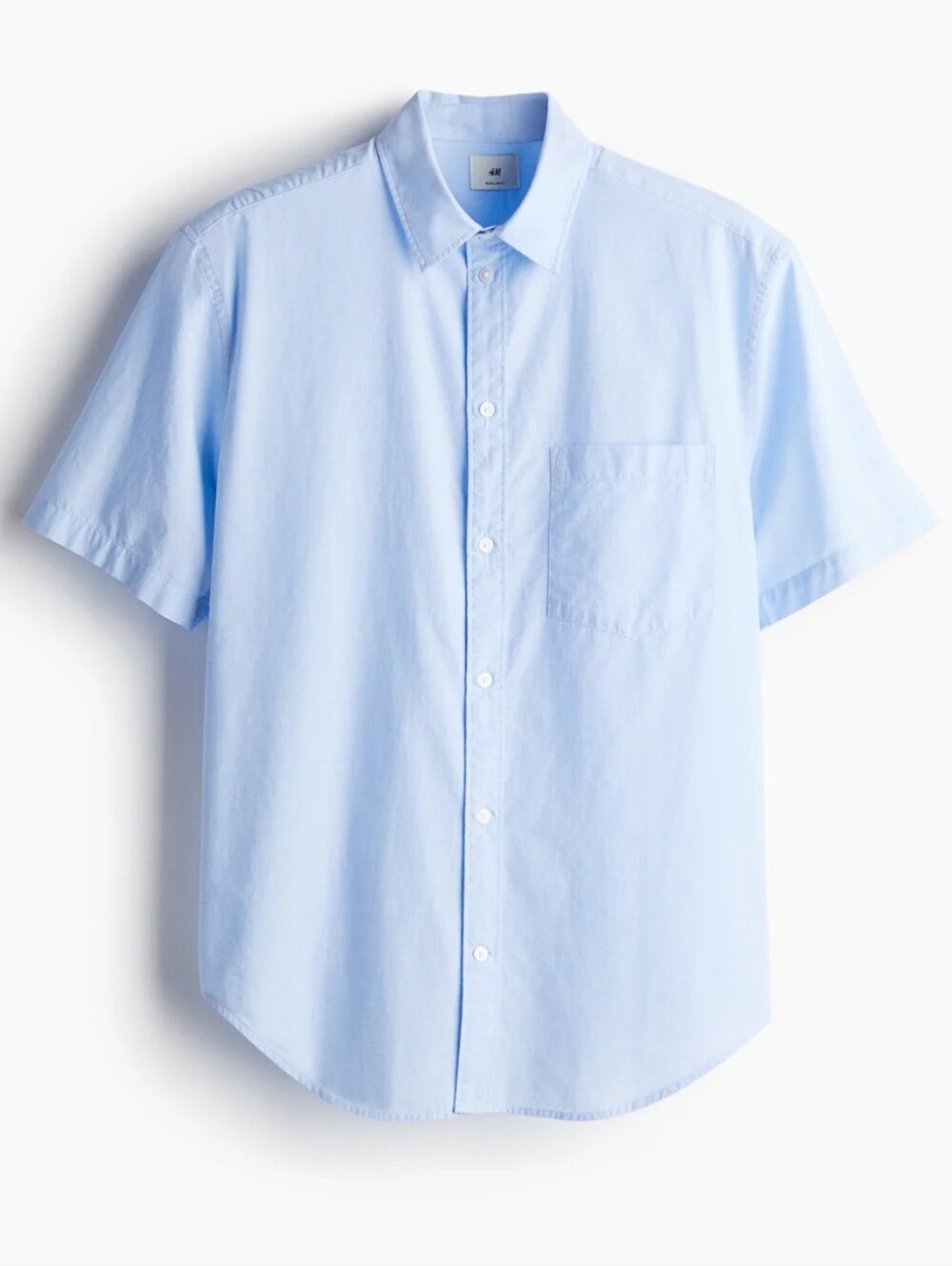 H&M short sleeve poplin 100% cotton light blue Button Up Shirt Large